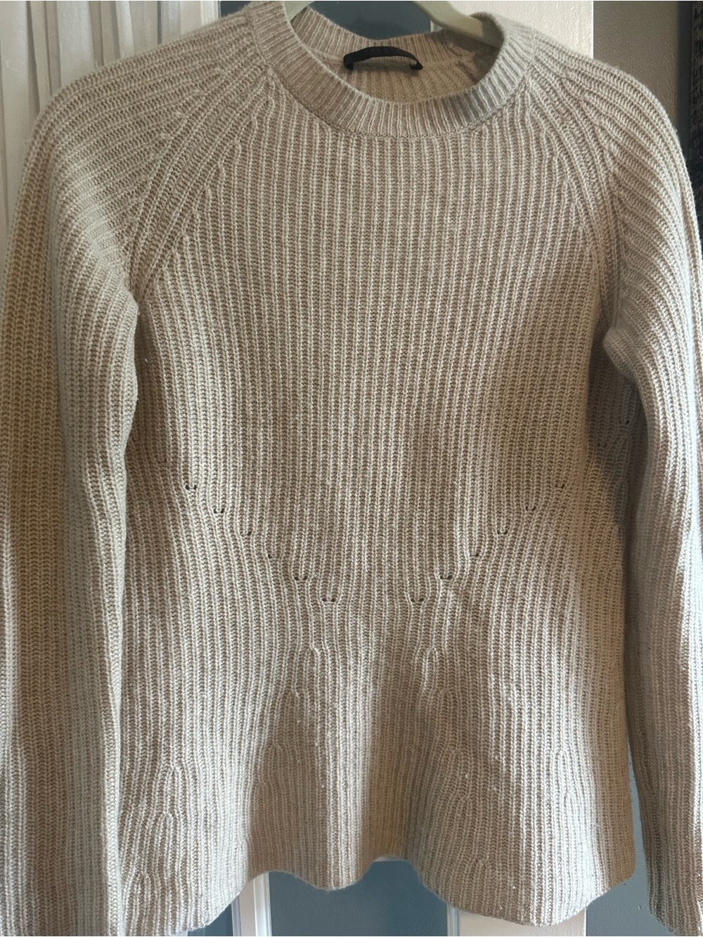 The Row Women's Cream Ribbed Knit Sweater Wool and Cashmere blend